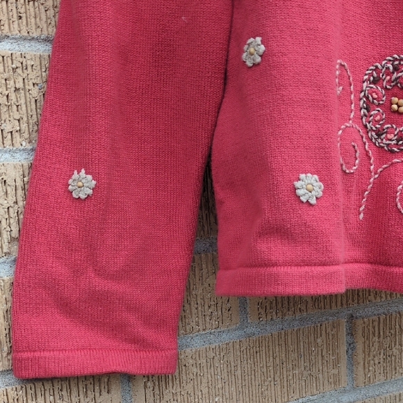 Talbots Pink Cardigan with Floral Embellishments - Picture 3 of 6